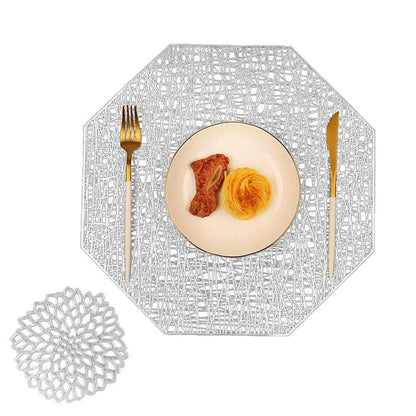 Vinyl Placemats & Coasters | Eco-Friendly PVC | Silver Set of 10