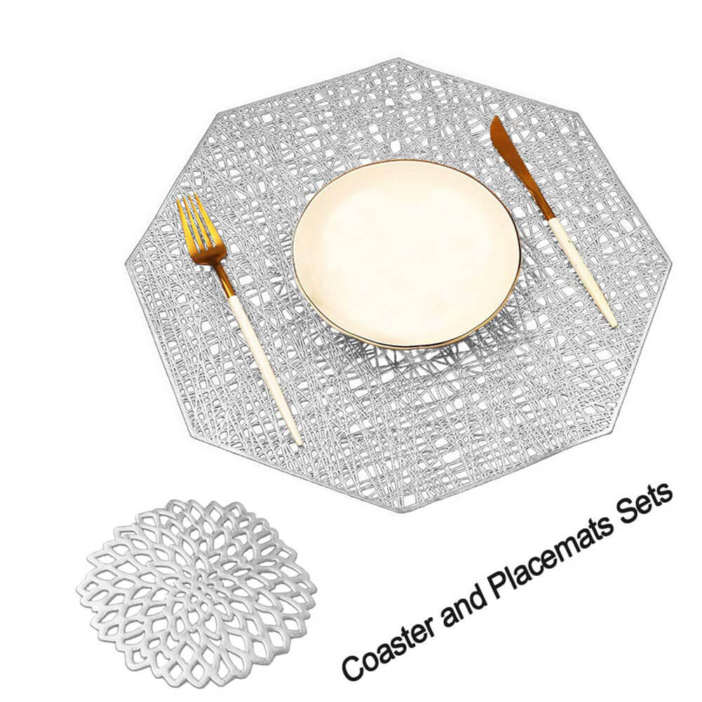 Vinyl Placemats & Coasters | Eco-Friendly PVC | Silver Set of 10