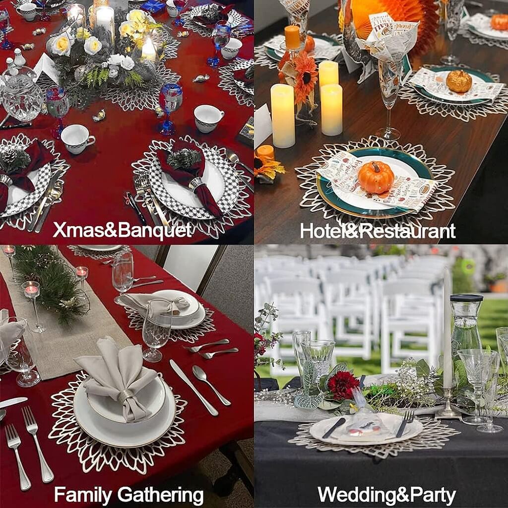 Round Silver Placemats & Coaster Set | Durable Pressed Vinyl | 15.5"