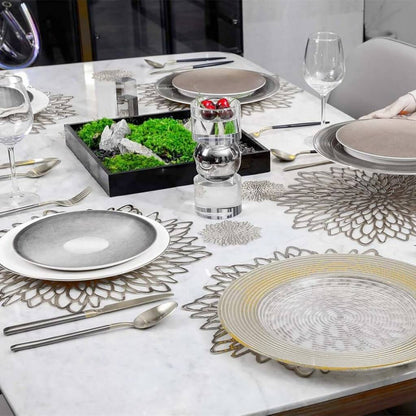 Round Silver Placemats & Coaster Set | Durable Pressed Vinyl | 15.5"