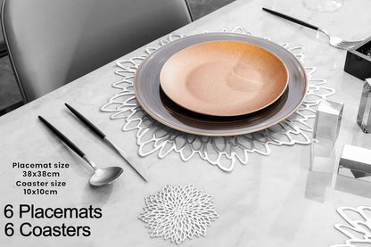 Round Silver Placemats & Coaster Set | Durable Pressed Vinyl | 15.5"