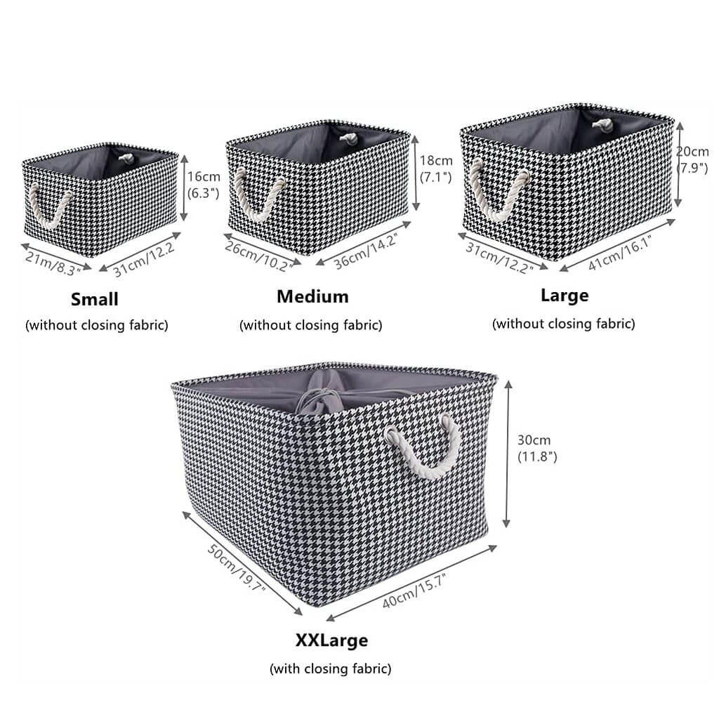 Collapsible Storage Bins | Black White Grid Print | Set of 4 Sizes