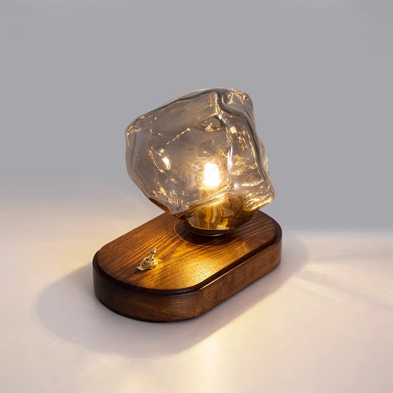 Ice Stone Table Lamp | Mouth-Blown Glass | Smoke Gray & Amber
