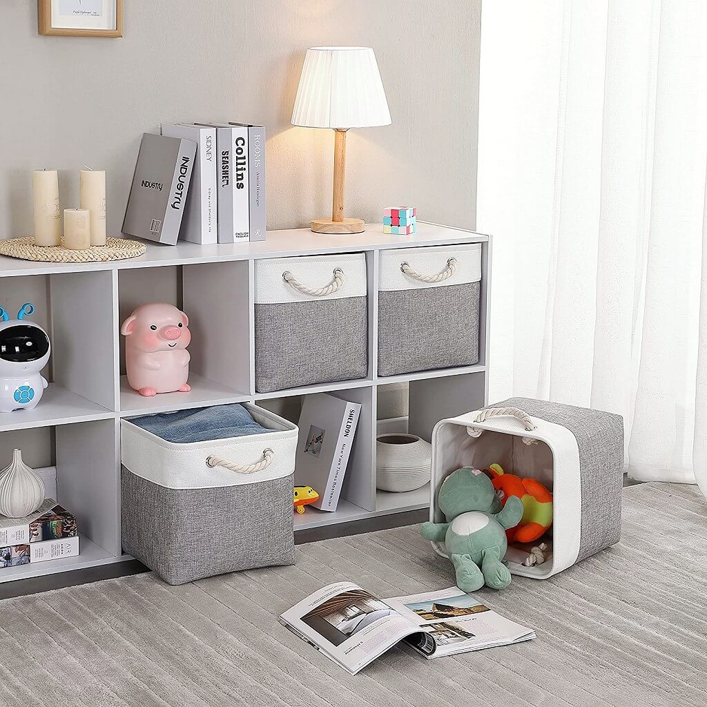 Canvas Storage Cubes | Grey and White Rope Handles | Set of 1, 3, or 4
