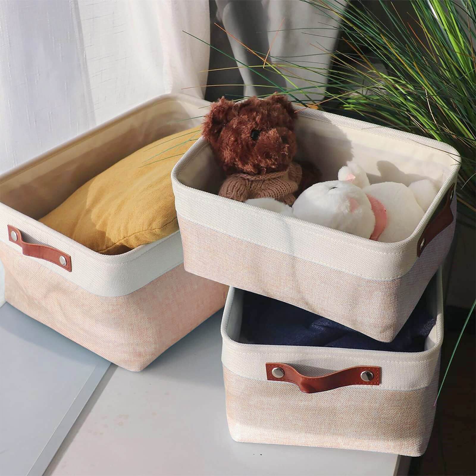 Canvas Storage Basket | White & Khaki | Multiple Sizes Available