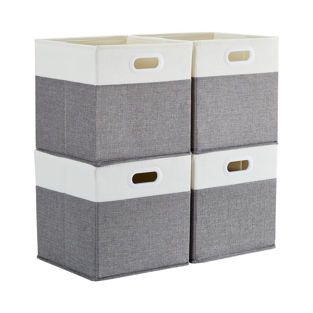 Foldable Storage Cube Boxes | Premium Fabric | Grey and White