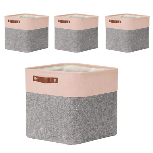 Large Foldable Storage Cubes | Pink and Grey | 33x38x33 cm