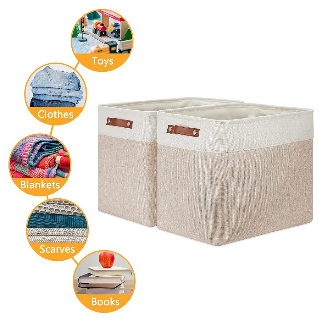 Canvas Storage Basket | White & Khaki | Multiple Sizes Available