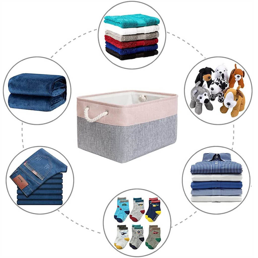 Storage Baskets Set | Durable Linen & EVA | Grey/Pink, 42x32x25cm