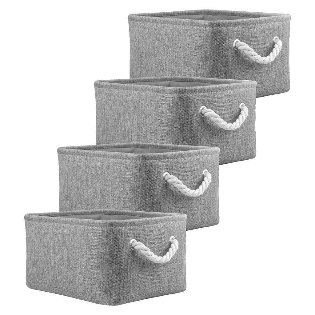 Grey Storage Baskets | Durable Fabric with Rope Handles | Set of 3 Sizes