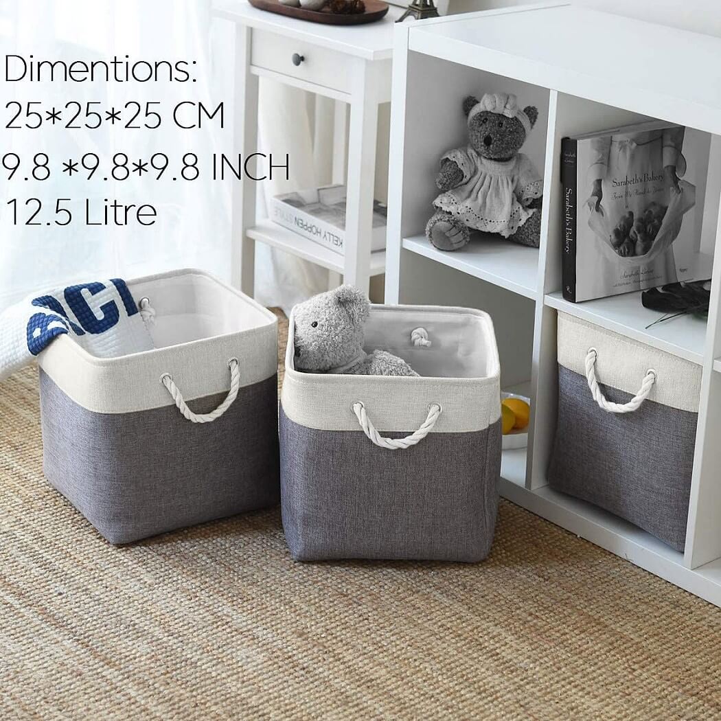 Fabric Storage Cubes | Foldable with Cotton Rope Handles | 25cm x 25cm