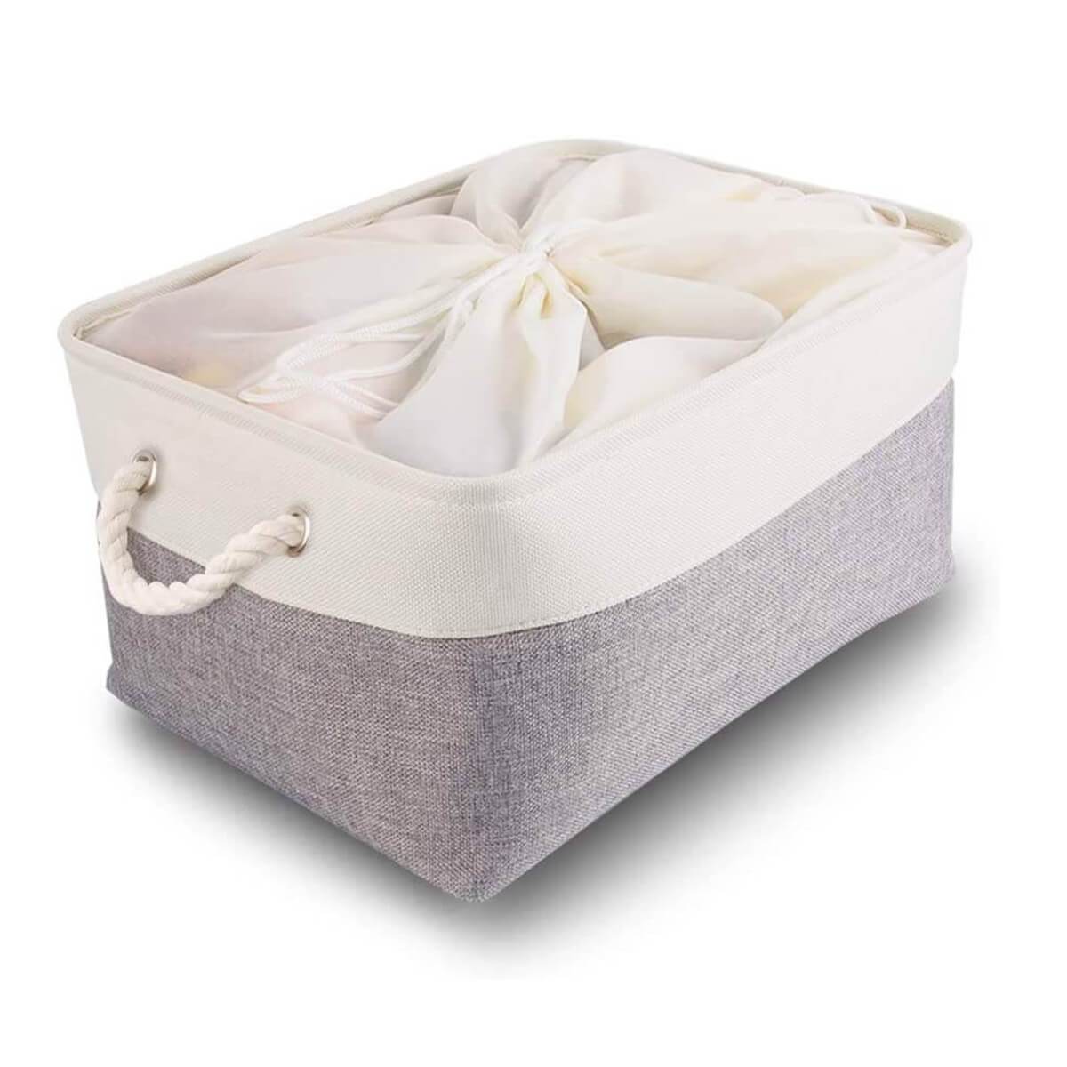 Two-Tone Storage Basket | Eco-Friendly Linen & EVA | Grey and White | Multiple Sizes Available