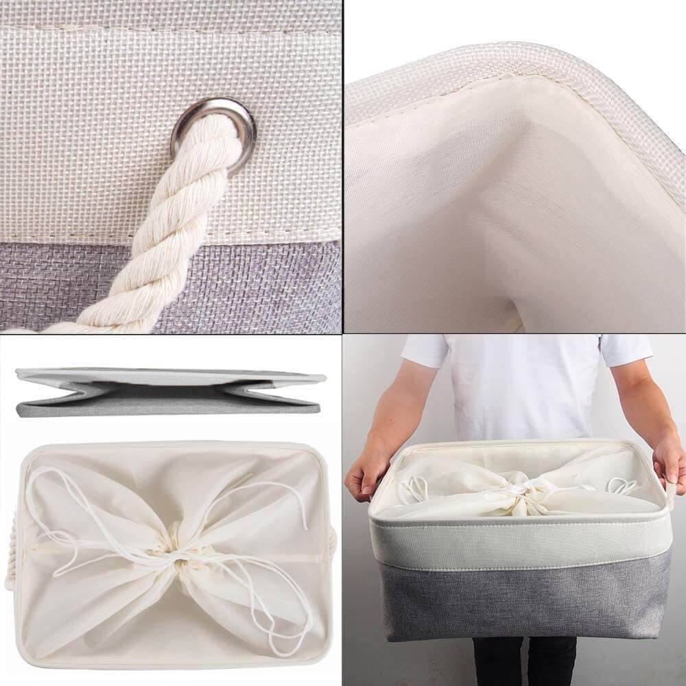 Two-Tone Storage Basket | Eco-Friendly Linen & EVA | Grey and White | Multiple Sizes Available
