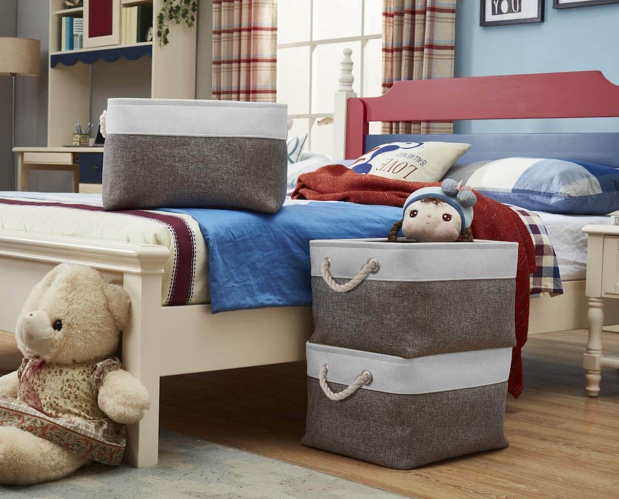 Two-Tone Storage Basket | Eco-Friendly Linen & EVA | Grey and White | Multiple Sizes Available