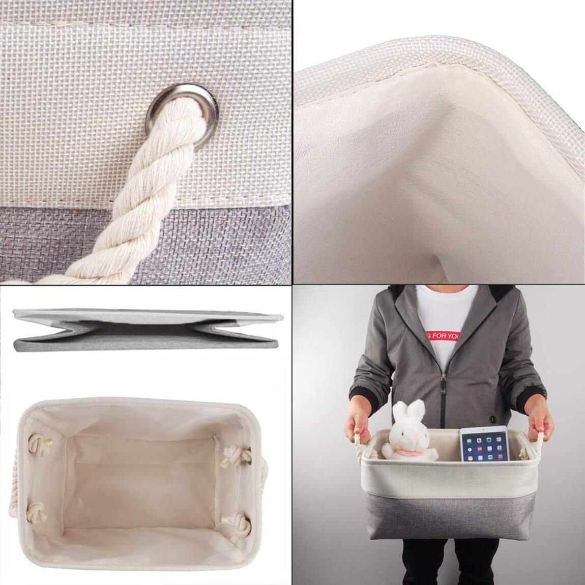Two-Tone Storage Basket | Eco-Friendly Linen & EVA | Grey and White | Multiple Sizes Available