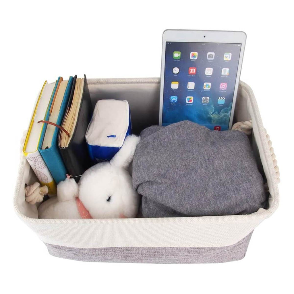 Two-Tone Storage Basket | Eco-Friendly Linen & EVA | Grey and White | Multiple Sizes Available
