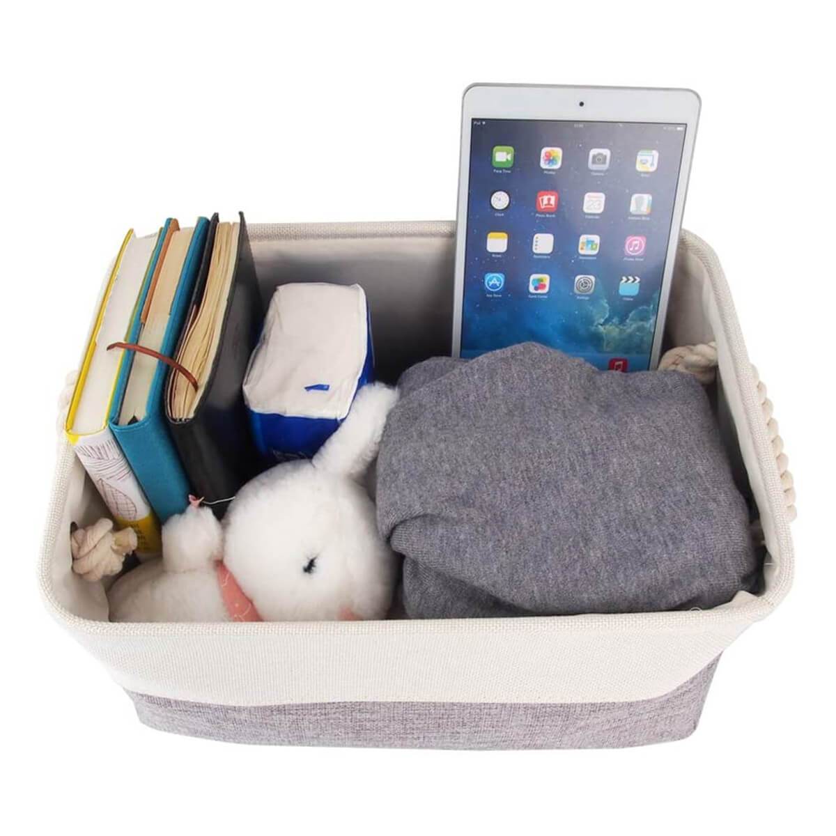 Two-Tone Storage Basket | Eco-Friendly Linen & EVA | Grey and White | Multiple Sizes Available
