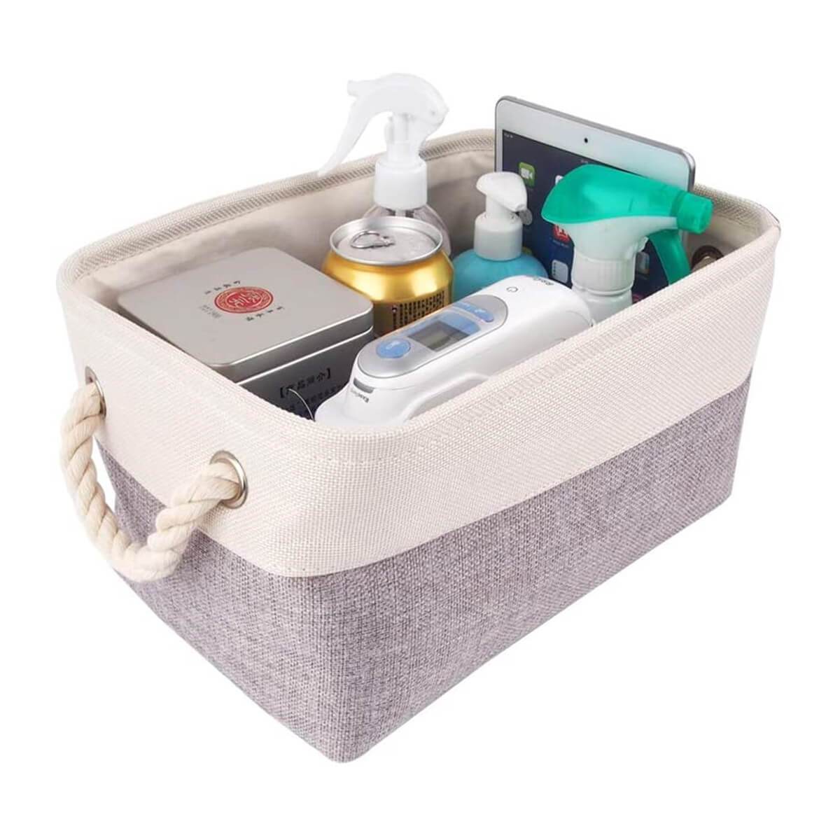 Two-Tone Storage Basket | Eco-Friendly Linen & EVA | Grey and White | Multiple Sizes Available