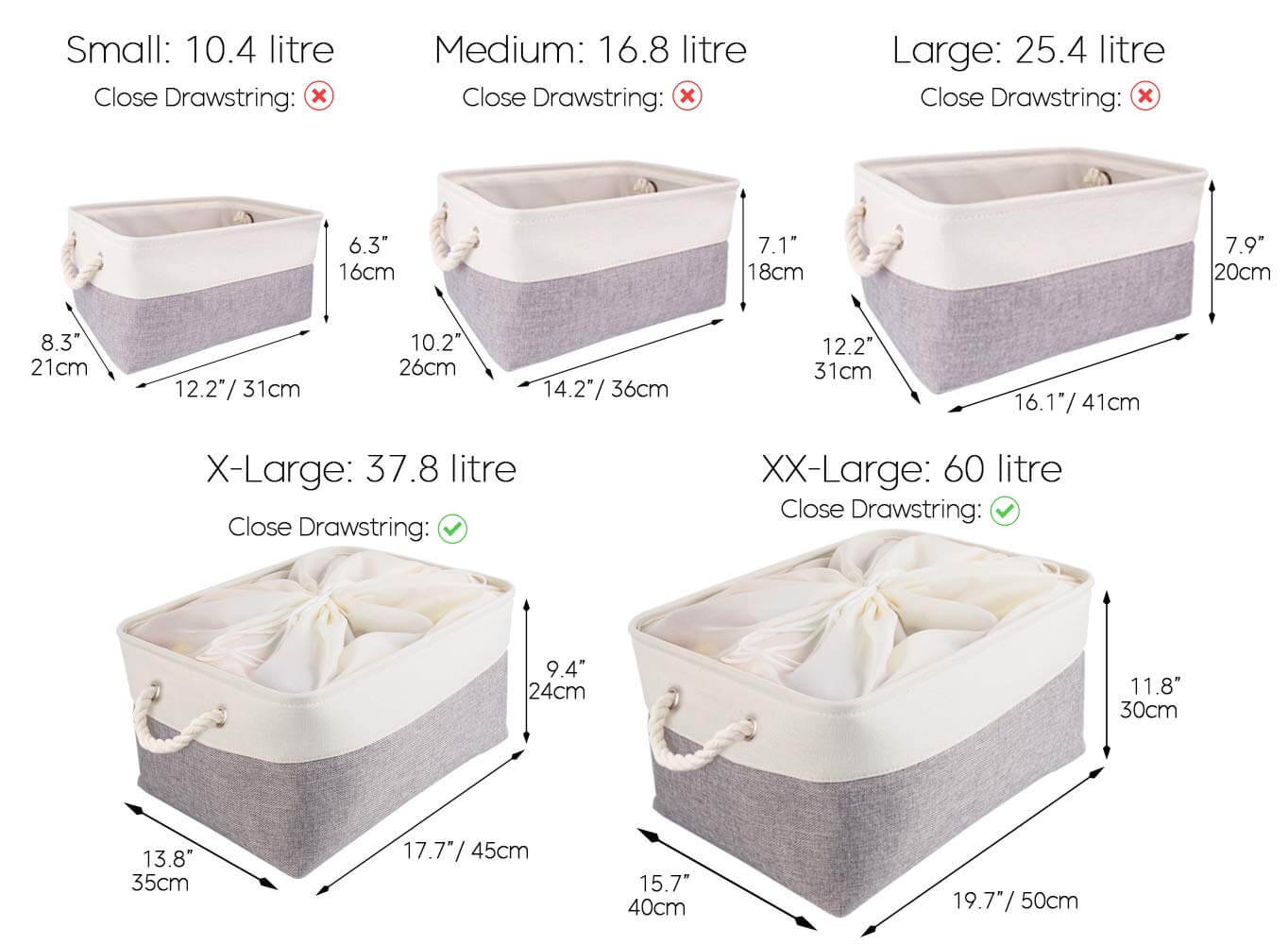 Two-Tone Storage Basket | Eco-Friendly Linen & EVA | Grey and White | Multiple Sizes Available