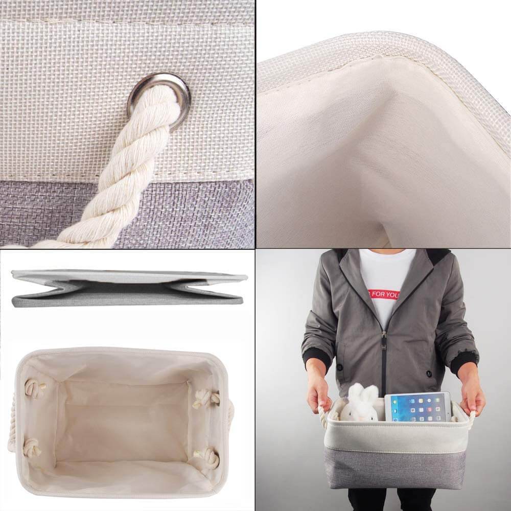 Two-Tone Storage Basket | Eco-Friendly Linen & EVA | Grey and White | Multiple Sizes Available