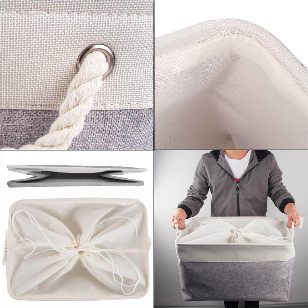 Two-Tone Storage Basket | Eco-Friendly Linen & EVA | Grey and White | Multiple Sizes Available