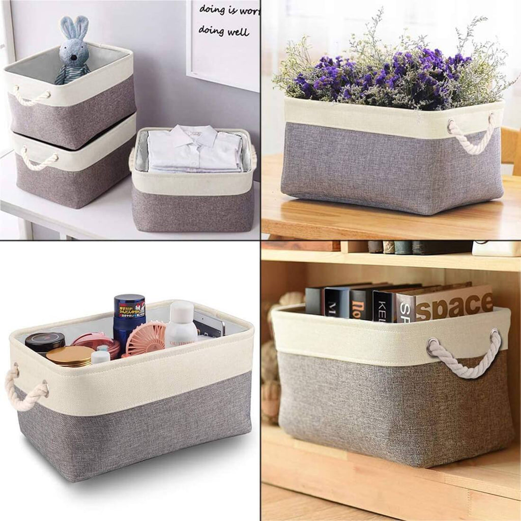 Two-Tone Storage Basket | Eco-Friendly Linen & EVA | Grey and White | Multiple Sizes Available