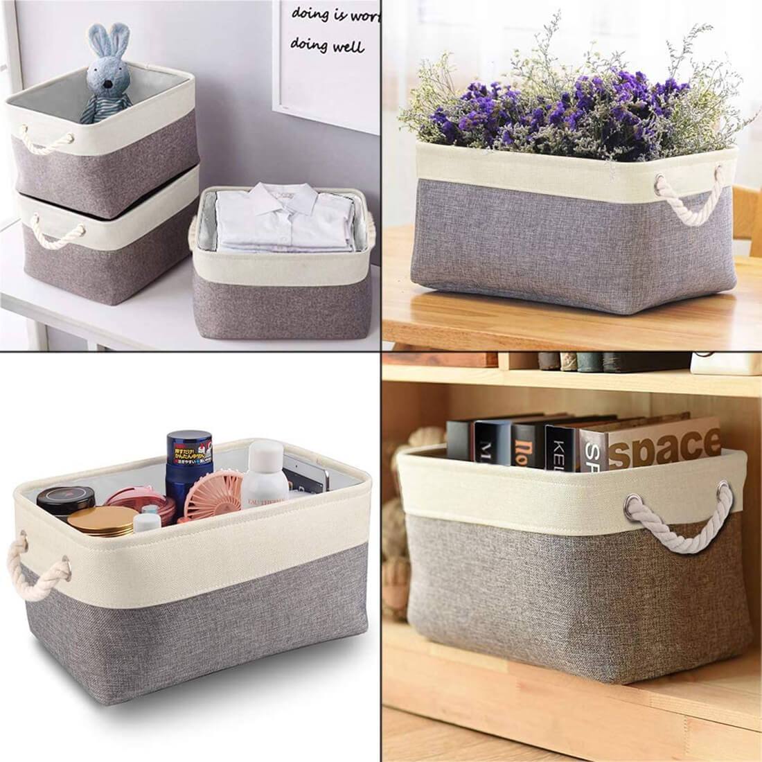 Two-Tone Storage Basket | Eco-Friendly Linen & EVA | Grey and White | Multiple Sizes Available