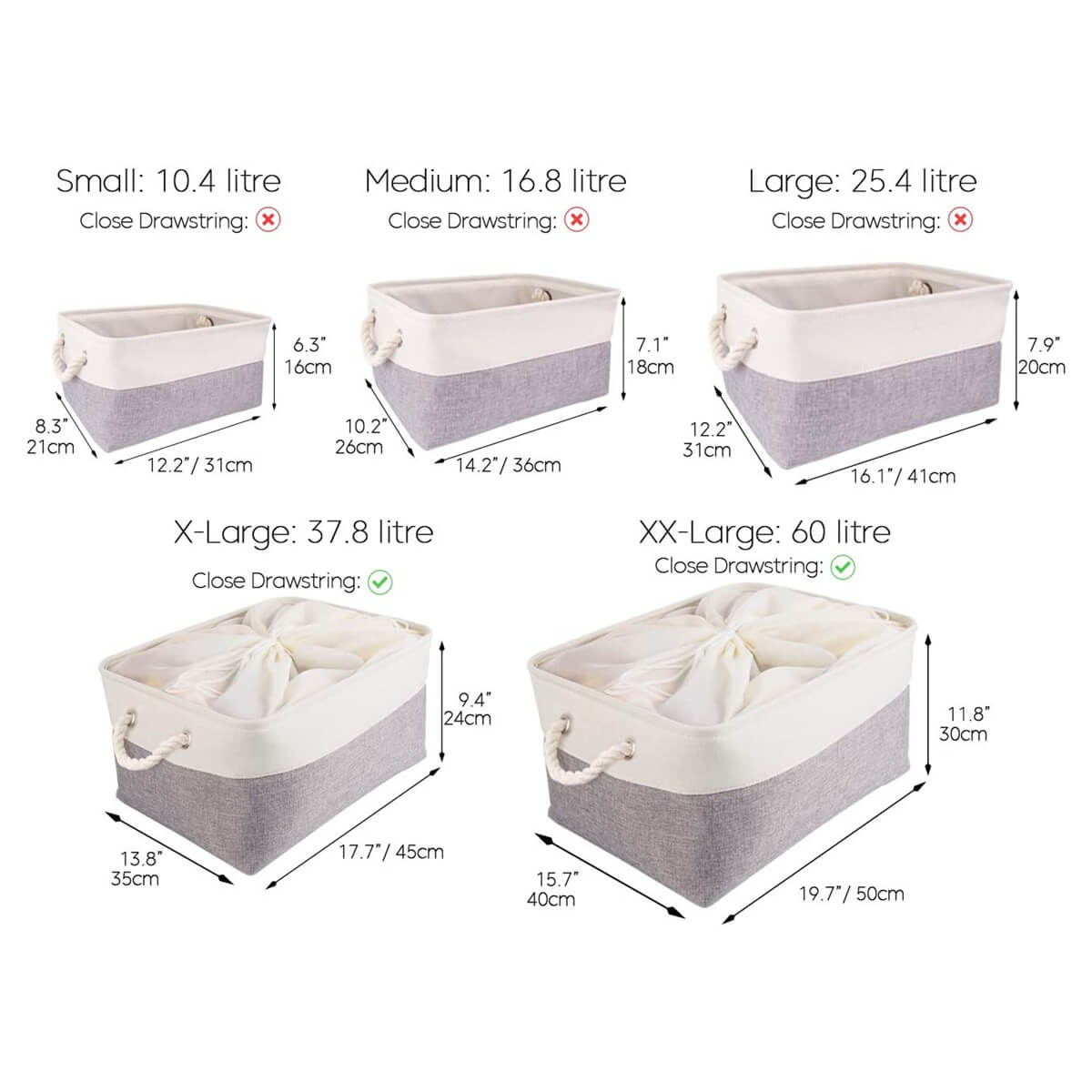 Two-Tone Storage Basket | Eco-Friendly Linen & EVA | Grey and White | Multiple Sizes Available