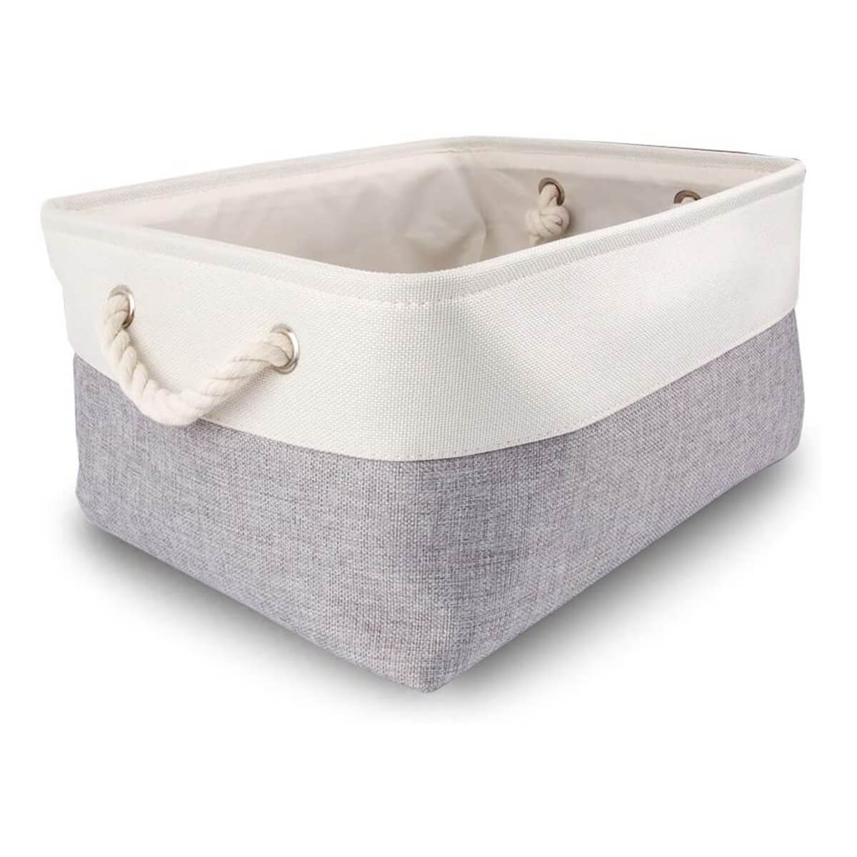 Two-Tone Storage Basket | Eco-Friendly Linen & EVA | Grey and White | Multiple Sizes Available