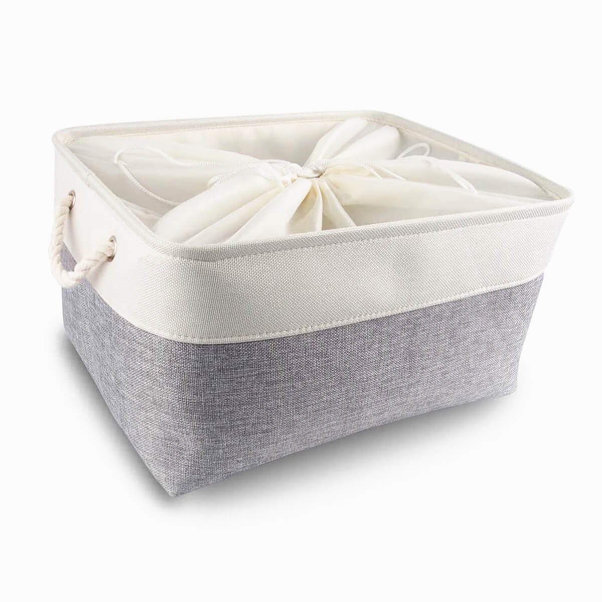 Two-Tone Storage Basket | Eco-Friendly Linen & EVA | Grey and White | Multiple Sizes Available