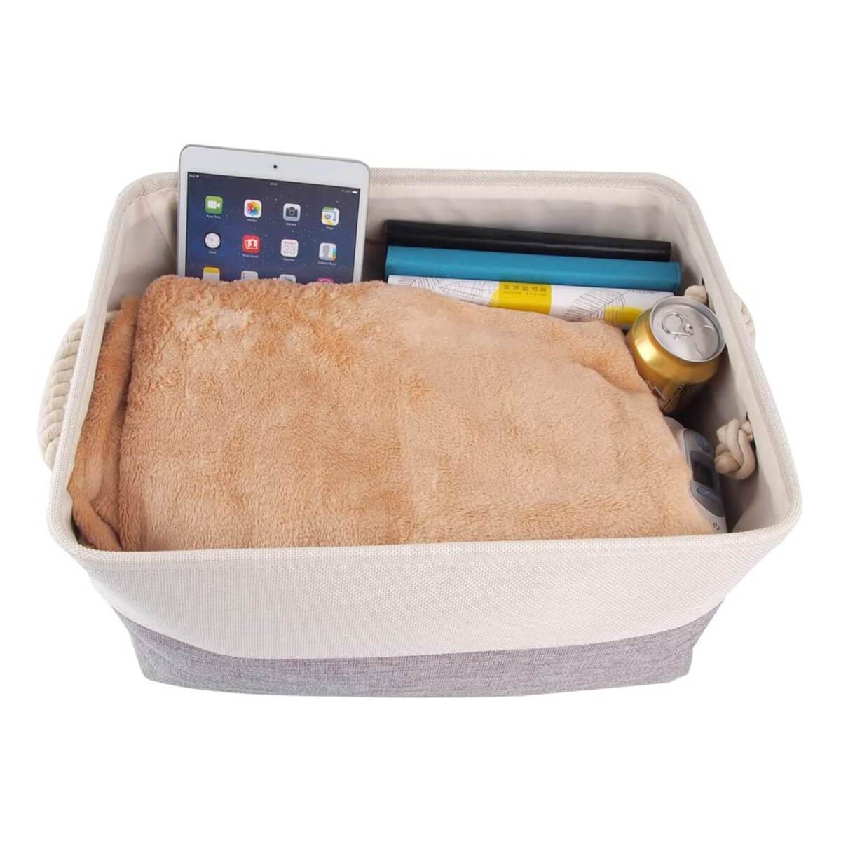 Two-Tone Storage Basket | Eco-Friendly Linen & EVA | Grey and White | Multiple Sizes Available