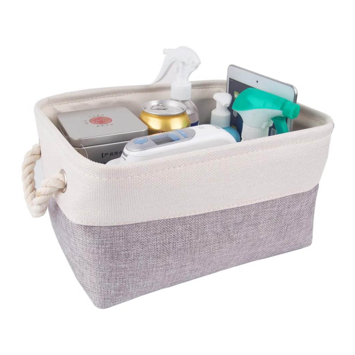 Two-Tone Storage Basket | Eco-Friendly Linen & EVA | Grey and White | Multiple Sizes Available