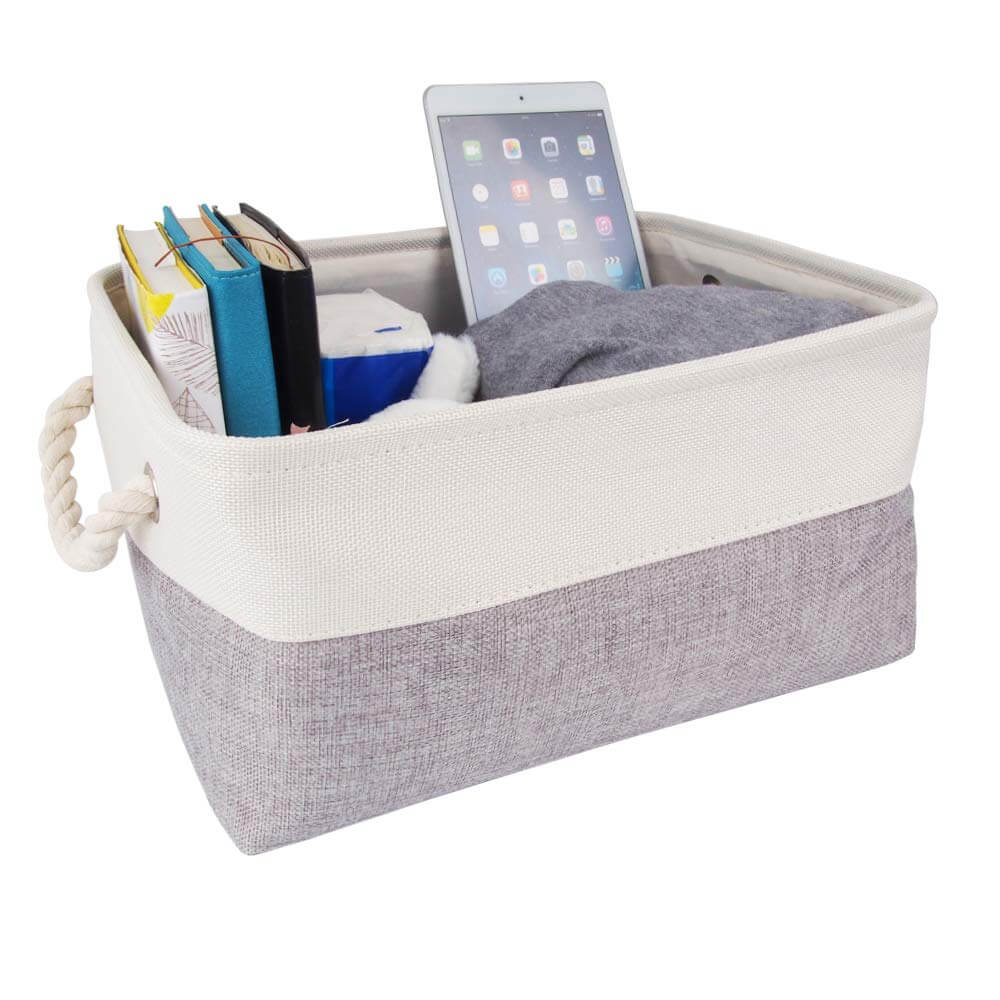 Two-Tone Storage Basket | Eco-Friendly Linen & EVA | Grey and White | Multiple Sizes Available