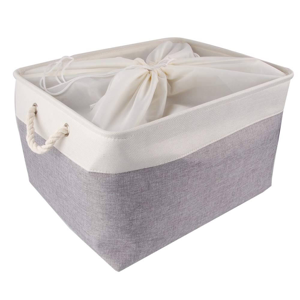 Two-Tone Storage Basket | Eco-Friendly Linen & EVA | Grey and White | Multiple Sizes Available