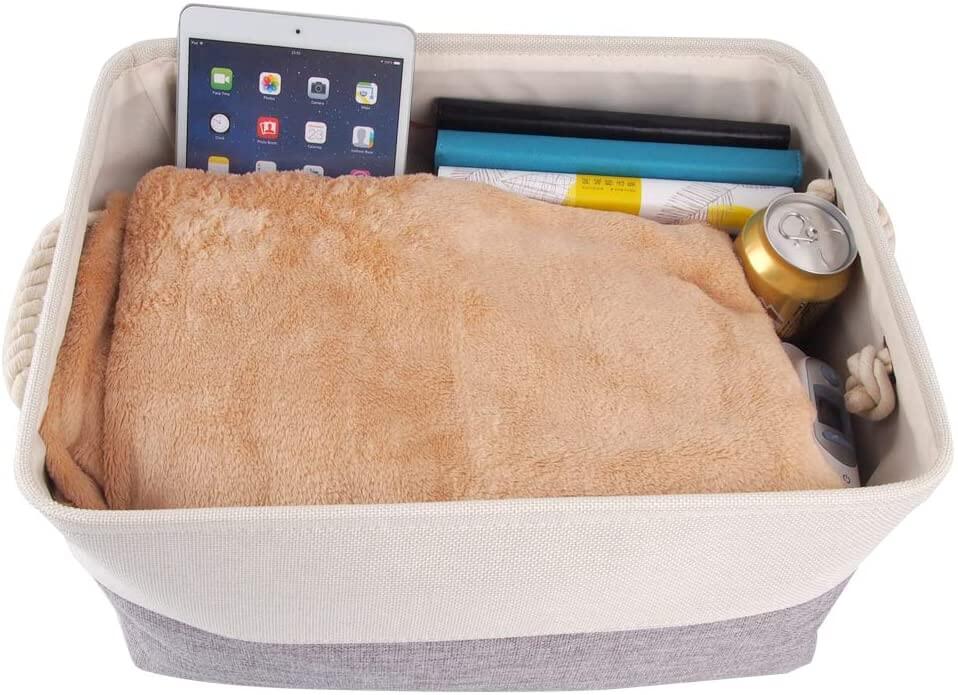 Two-Tone Storage Basket | Eco-Friendly Linen & EVA | Grey and White | Multiple Sizes Available