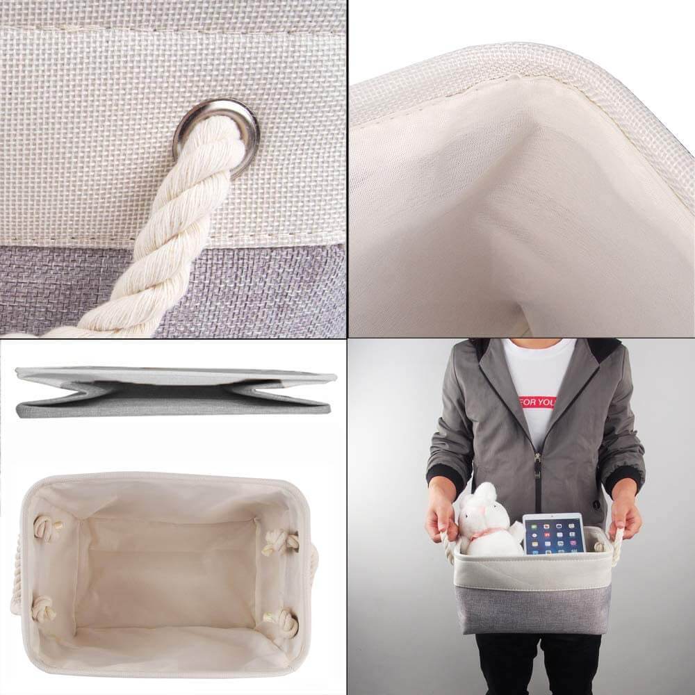 Two-Tone Storage Basket | Eco-Friendly Linen & EVA | Grey and White | Multiple Sizes Available