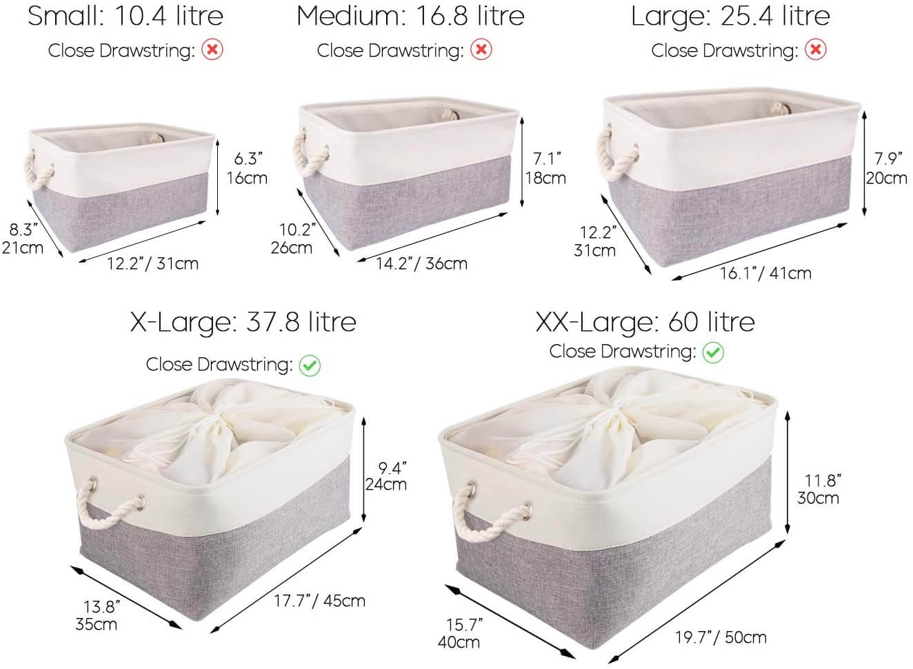 Two-Tone Storage Basket | Eco-Friendly Linen & EVA | Grey and White | Multiple Sizes Available