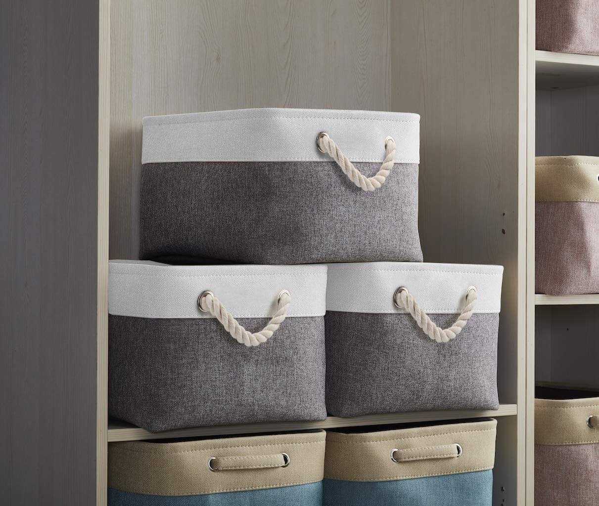 Two-Tone Storage Basket | Eco-Friendly Linen & EVA | Grey and White | Multiple Sizes Available