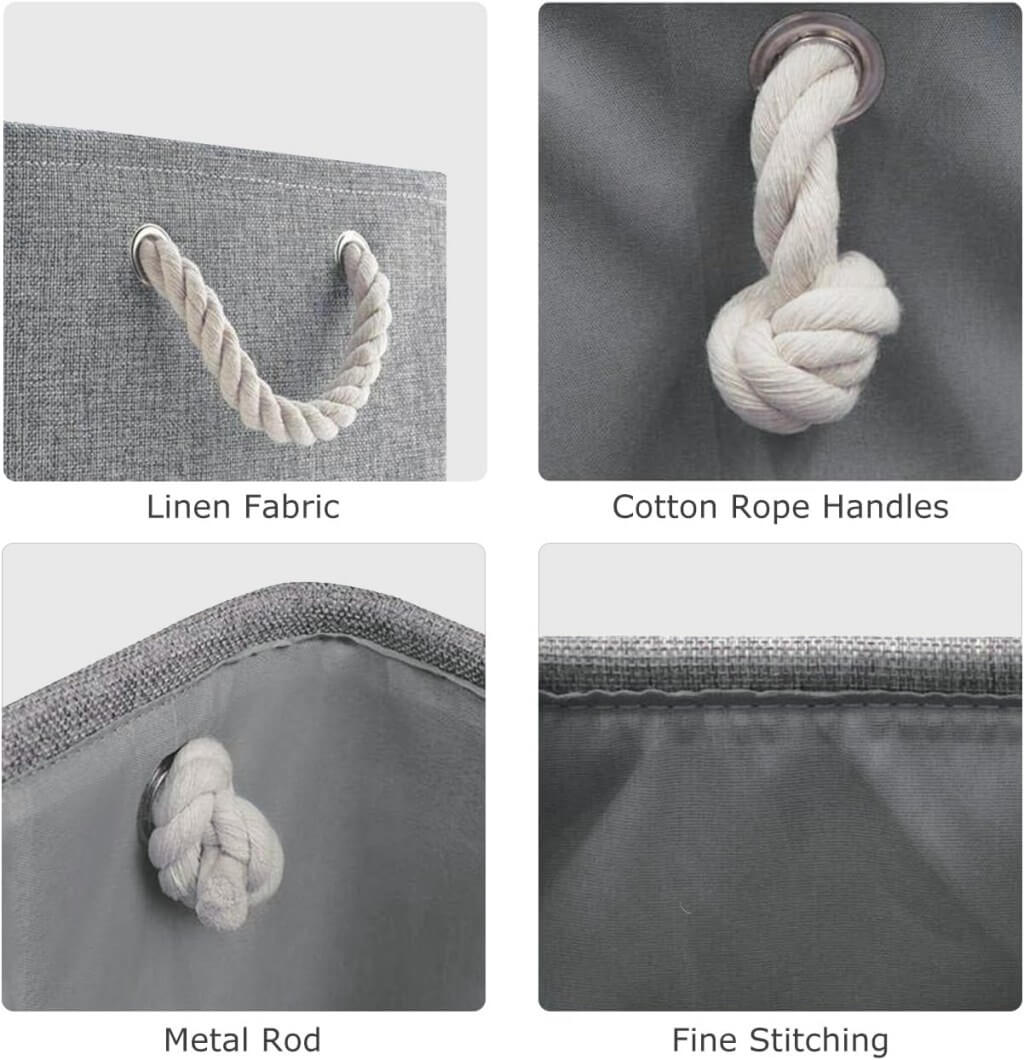 Grey Storage Baskets | Durable Fabric with Rope Handles | Set of 3 Sizes