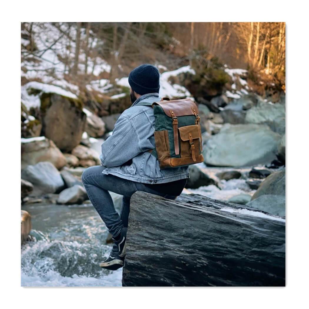 Leather Canvas Backpack | Waterproof | Vintage Design