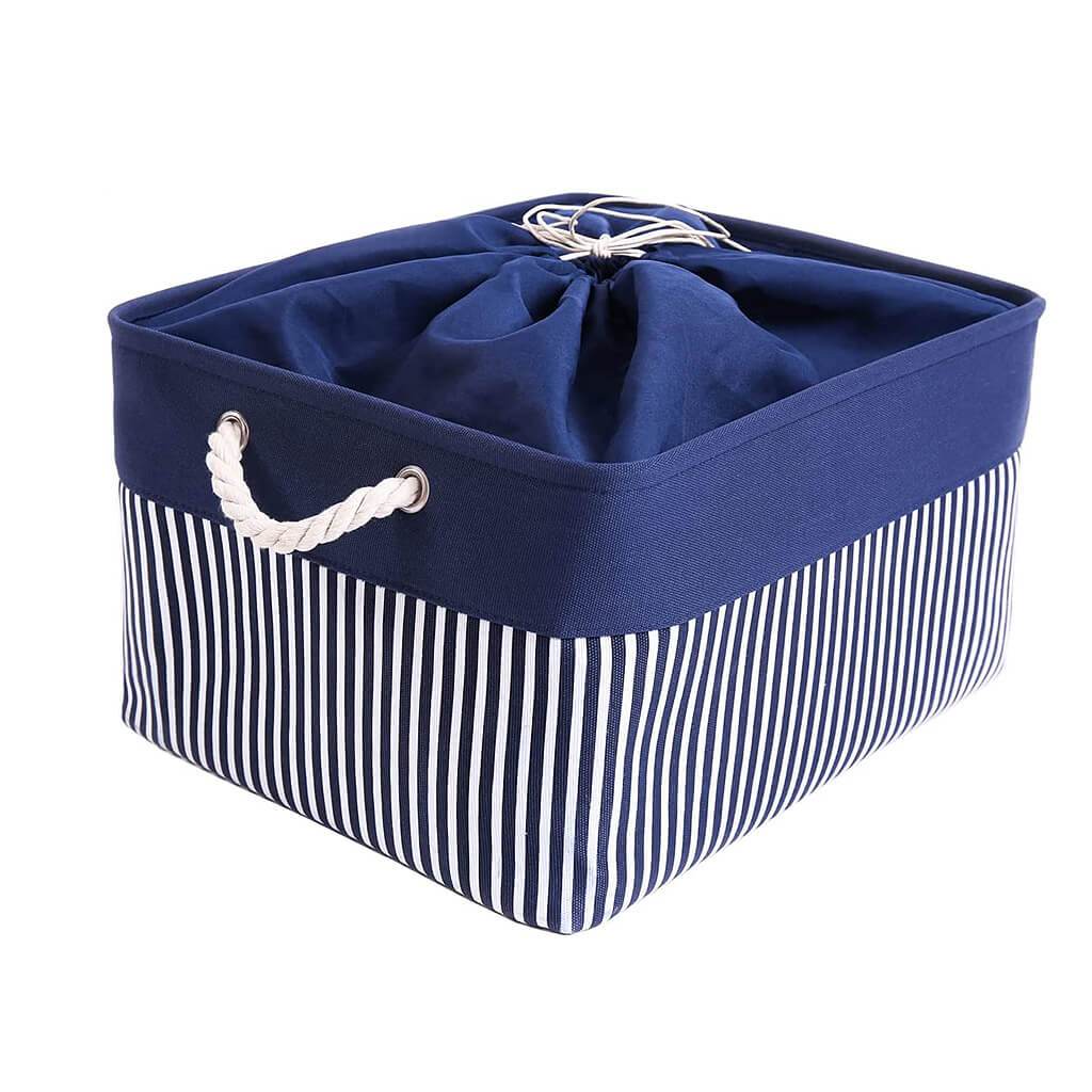 Washable Fabric Storage Baskets | Canvas with Cotton Rope Handles | Blue/White Stripes