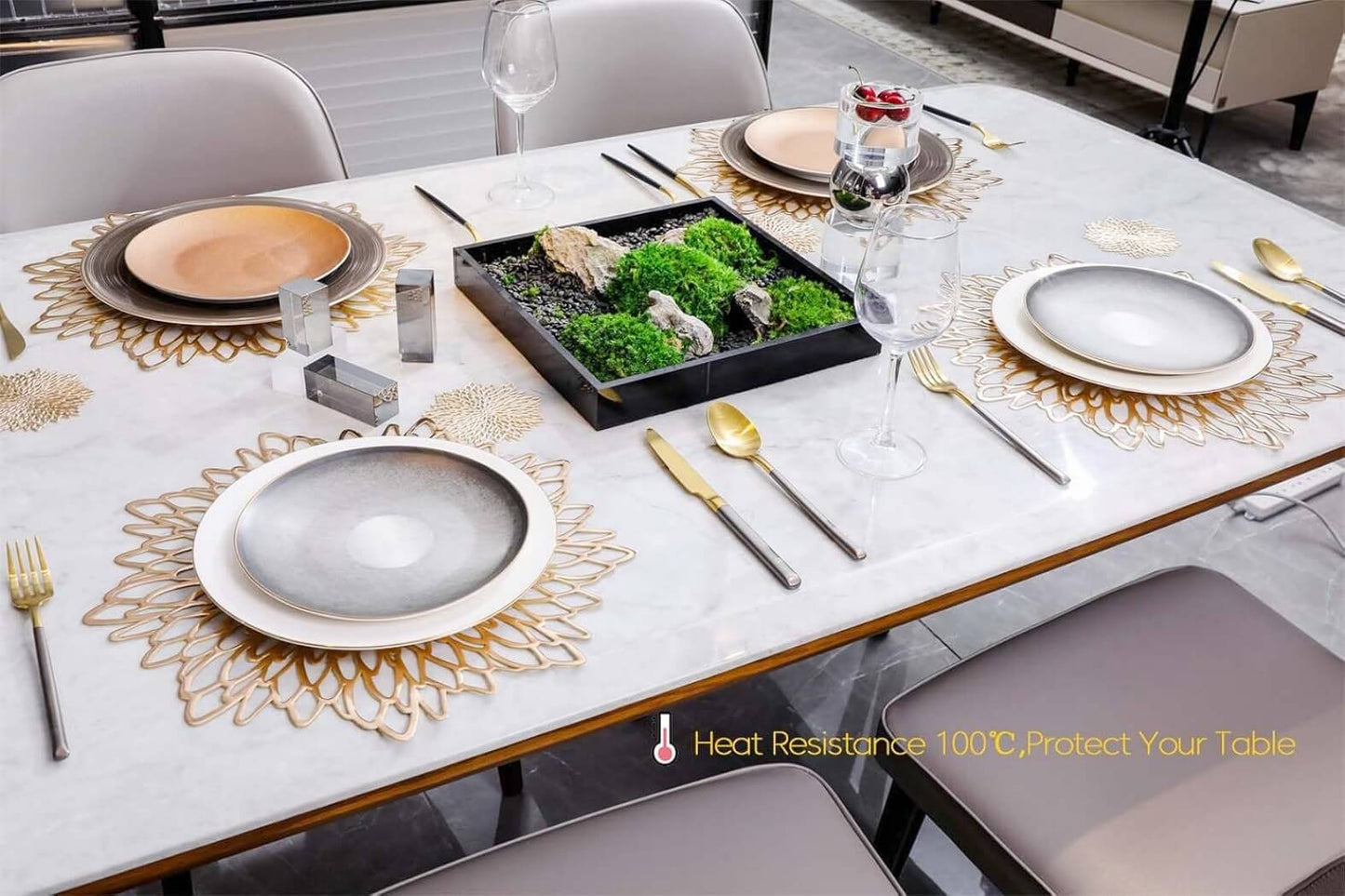 Round Silver Placemats & Coaster Set | Durable Pressed Vinyl | 15.5"
