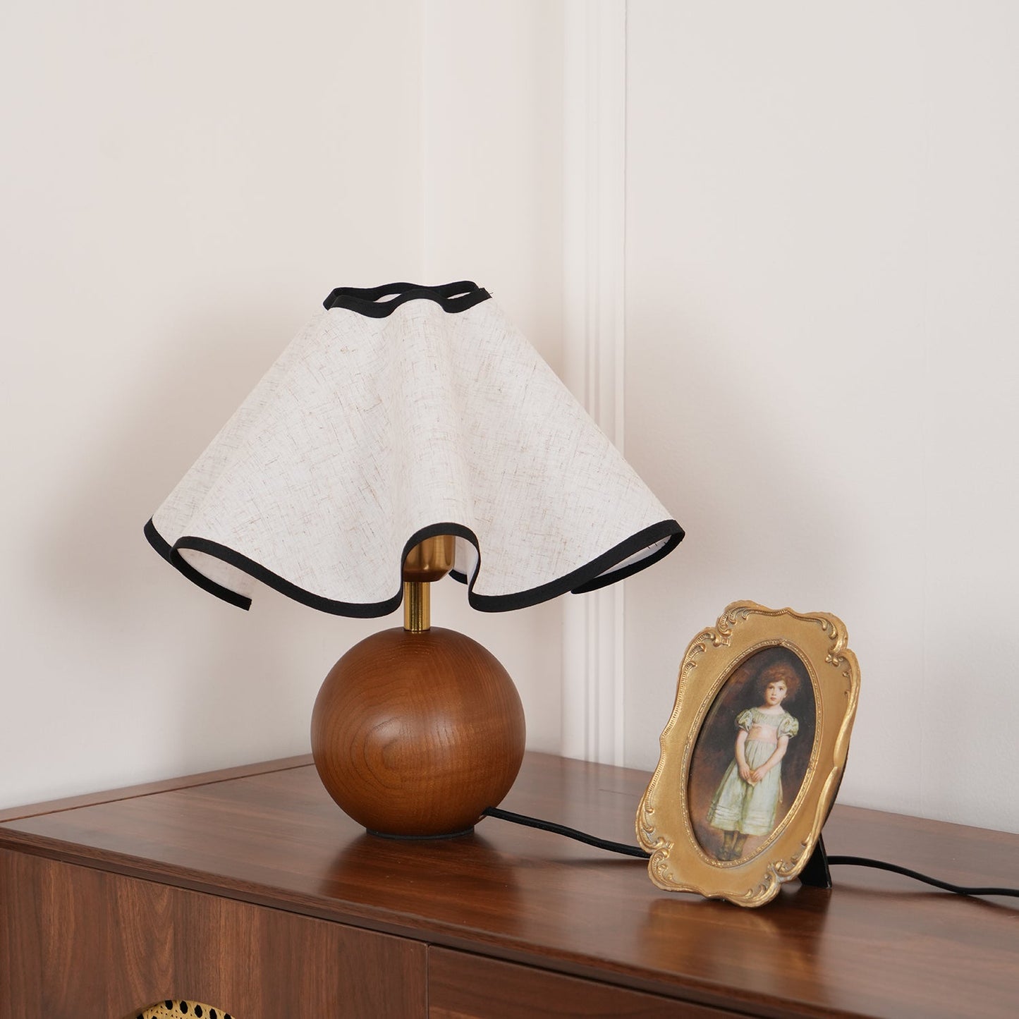 Wavecrest Table Lamp | Wooden Base & Fabric Shade | Walnut Color