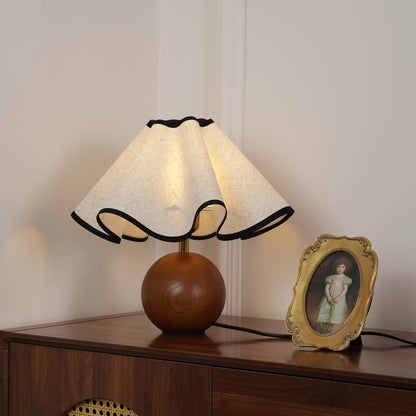 Wavecrest Table Lamp | Wooden Base & Fabric Shade | Walnut Color