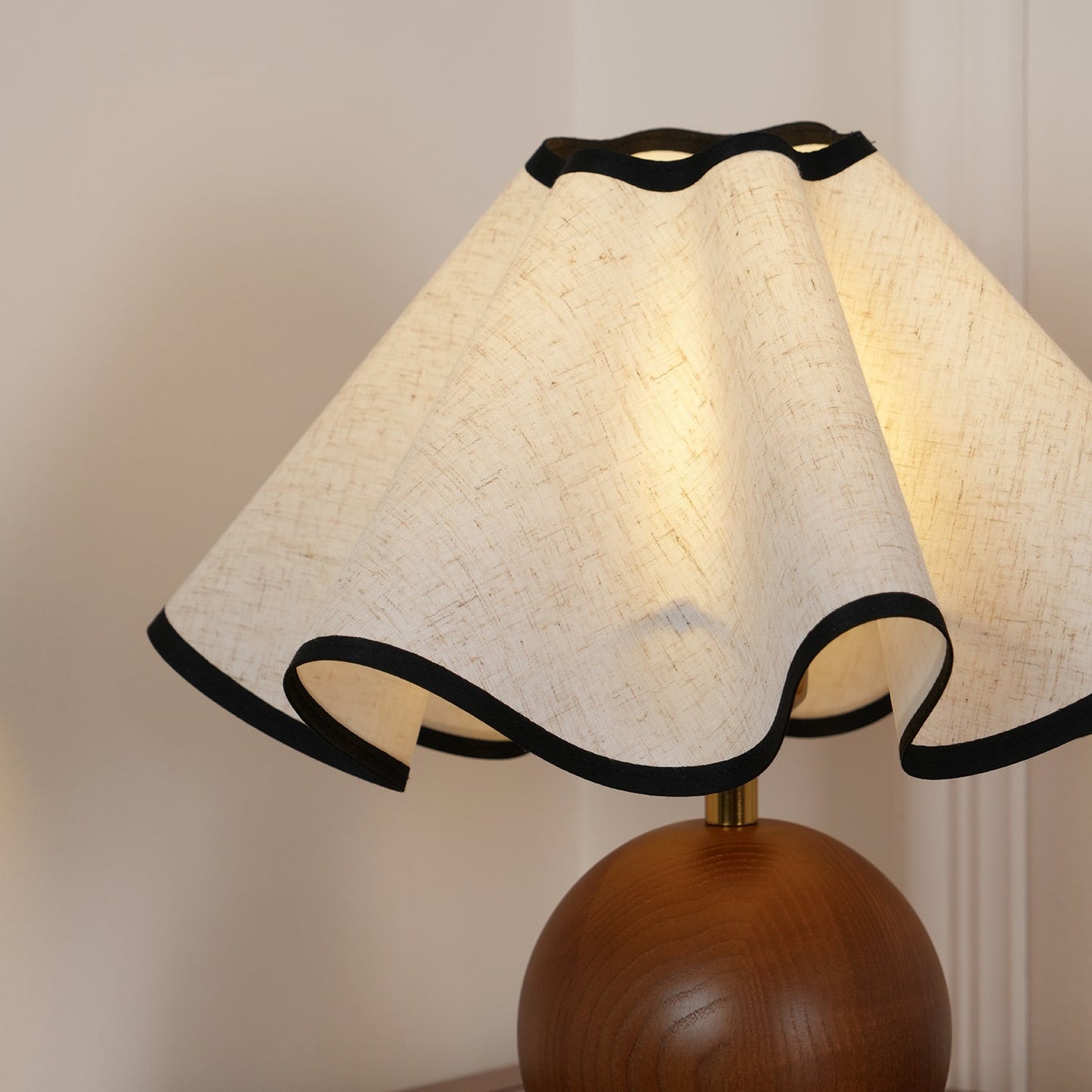 Wavecrest Table Lamp | Wooden Base & Fabric Shade | Walnut Color