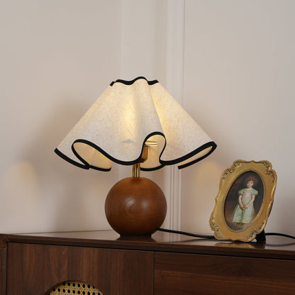 Wavecrest Table Lamp | Wooden Base & Fabric Shade | Walnut Color