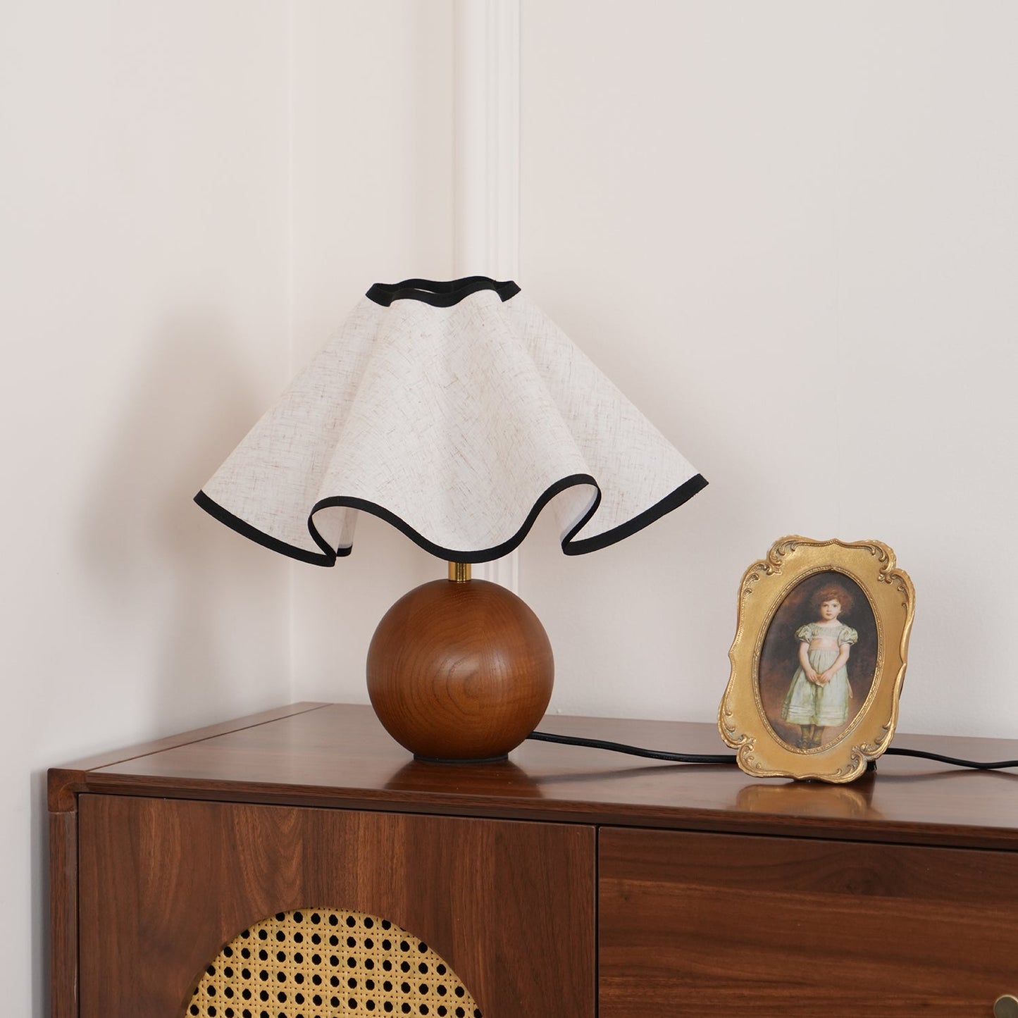 Wavecrest Table Lamp | Wooden Base & Fabric Shade | Walnut Color
