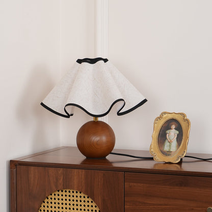 Wavecrest Table Lamp | Wooden Base & Fabric Shade | Walnut Color