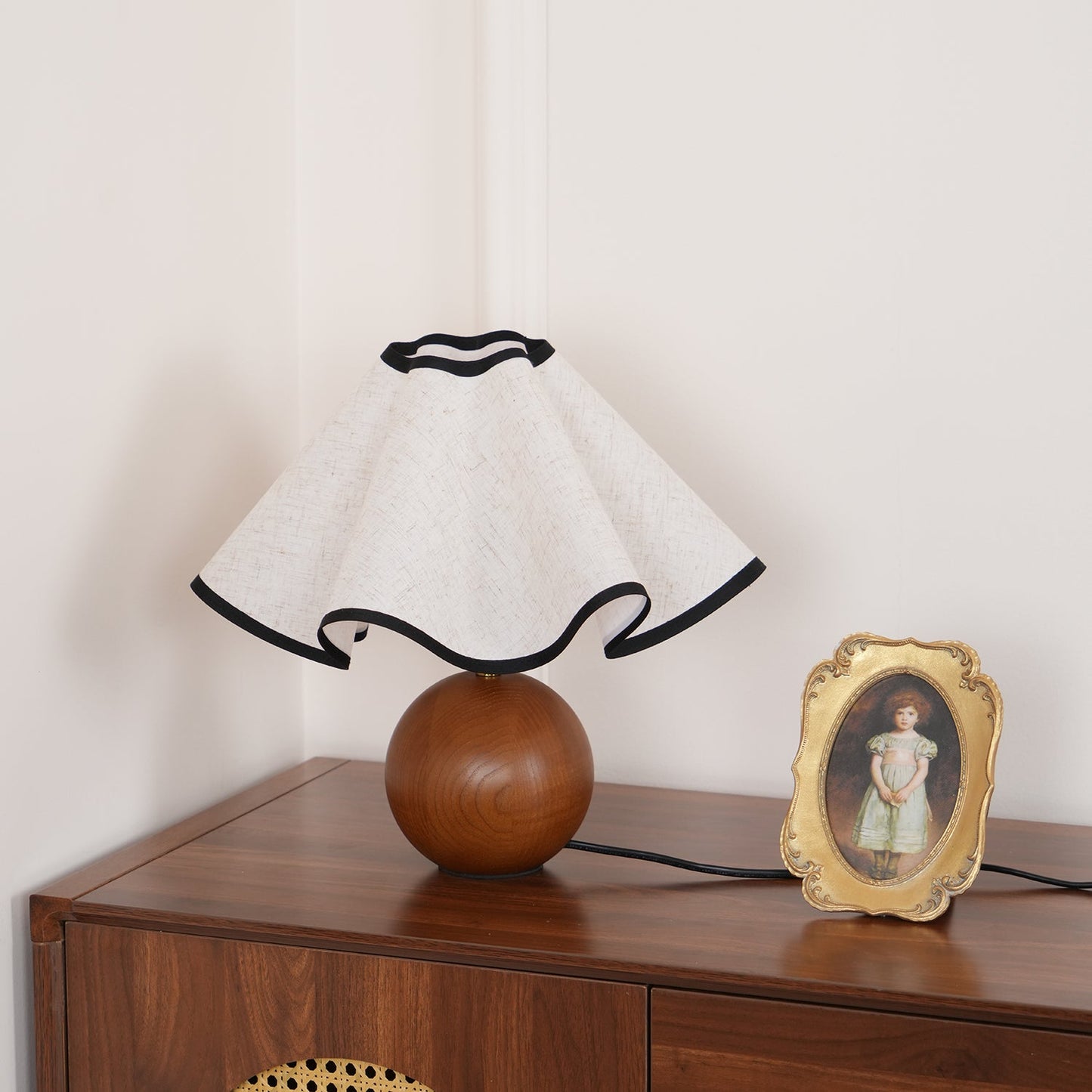 Wavecrest Table Lamp | Wooden Base & Fabric Shade | Walnut Color