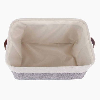 Collapsible Storage Basket | Durable Linen & Leather Handles | Grey & White